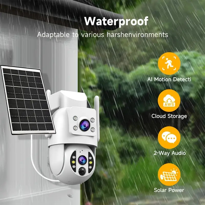 Telecamera ptz wifi con pannello solare doppio occhio