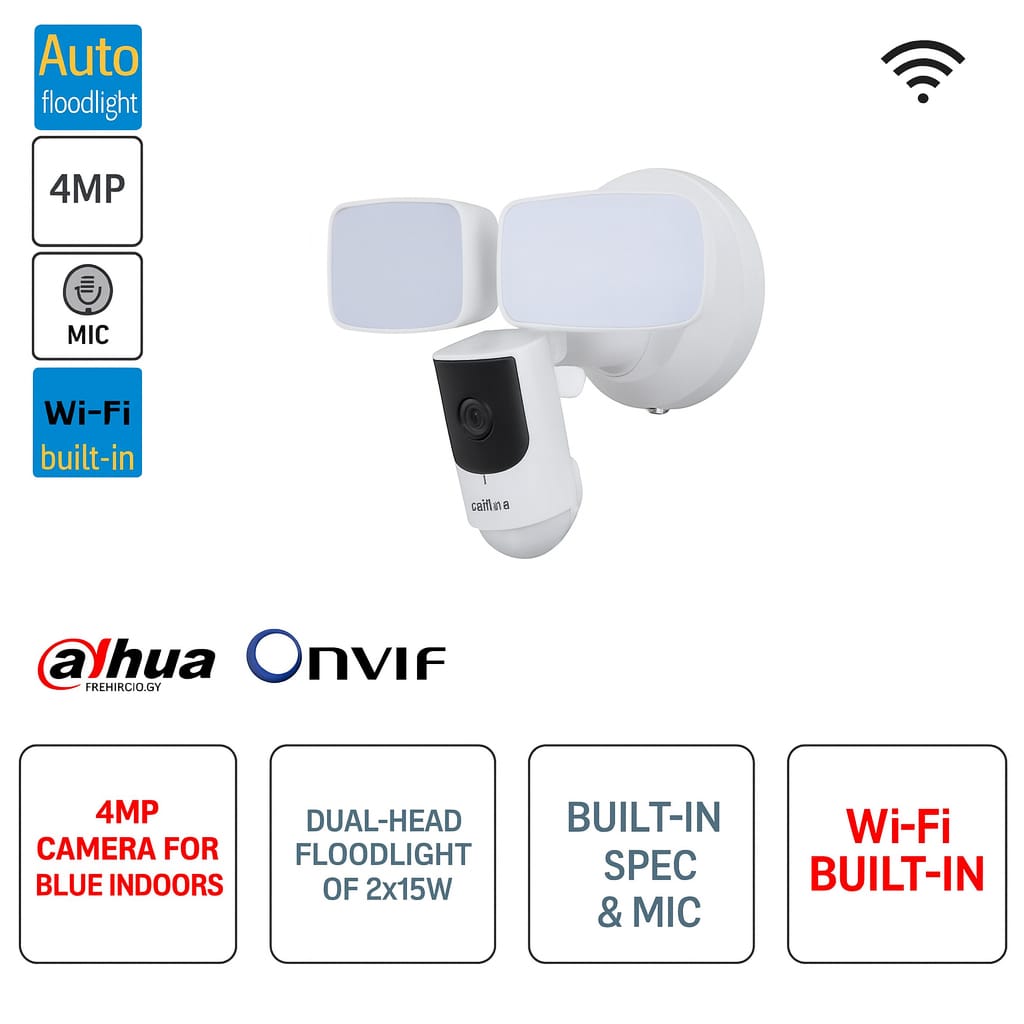 Telecamera IP Dahua Dual Floodlight 4MP ONVIF WIFI 2.8mm Dual band 2.4/5 GHz Microfono Speaker Sirena