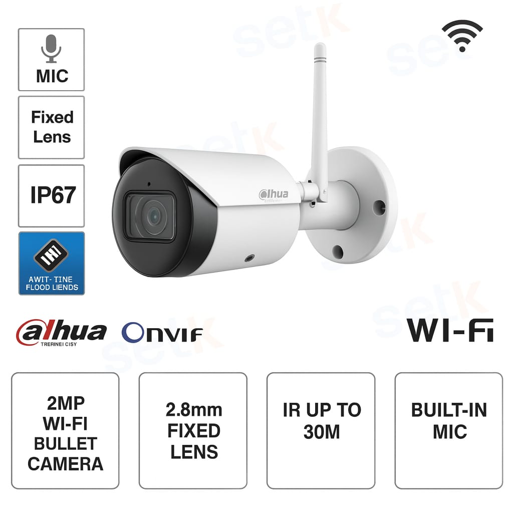Telecamera IP ONVIF® - 2MP - Ottica 3.6mm - WIFI - IR 30m - Microfono