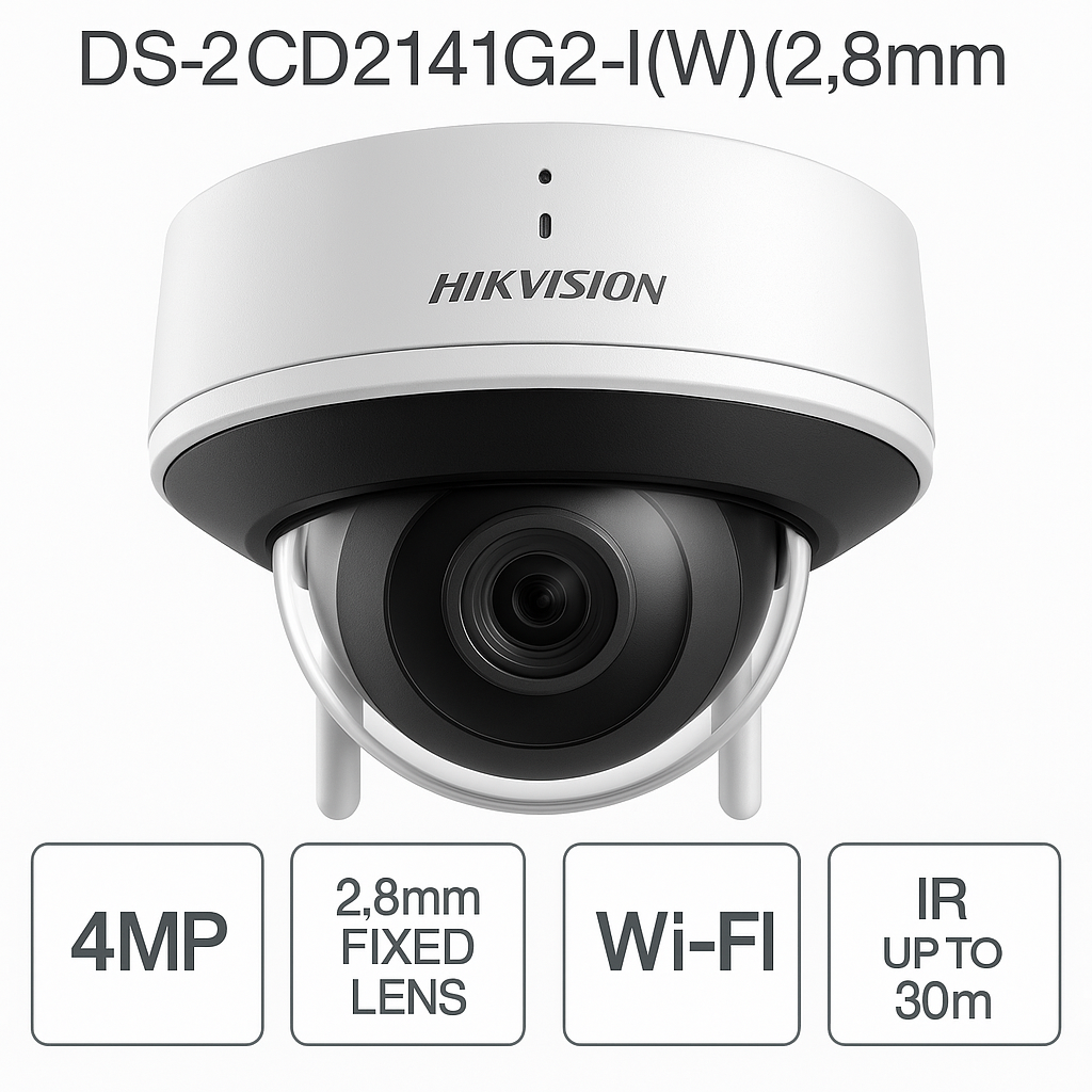 Telecamera Dome da esterno 4MP IR 30m Fixed Network Ottica 2.8mm Audio - Hikvision