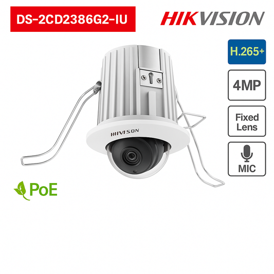 Telecamera da incasso a soffitto - Mini Dome IP PoE 4MP - Ottica 2.8mm - Microfono - WDR 120dB - Video Analisi