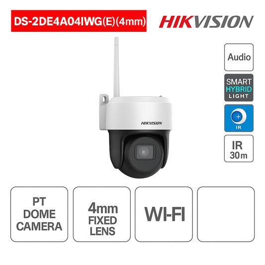 Telecamera Dome da esterno IP PT - Ottica fissa 4 mm - 4MP - IR 30m - Wi-Fi - Hikvision