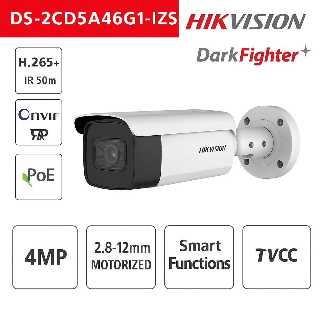 Telecamera Hikvision Bullet IP POE ONVIF 4MP 2.8-12mm Dark Fighter WDR 140dB IR 50M