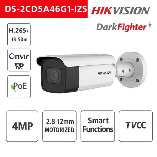 Telecamera Hikvision Bullet IP POE ONVIF 4MP 2.8-12mm Dark Fighter WDR 140dB IR 50M