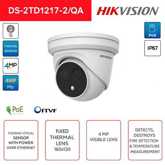 Telecamera IP PoE Esterna Hikvision Termografica CurtainVu Bi-spectrum IVS Allarme Incendi Dual Lens Termica IR