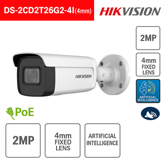 Telecamera Bullet IP POE - 2MP Full HD - Ottica fissa 4mm - Intelligenza artificiale