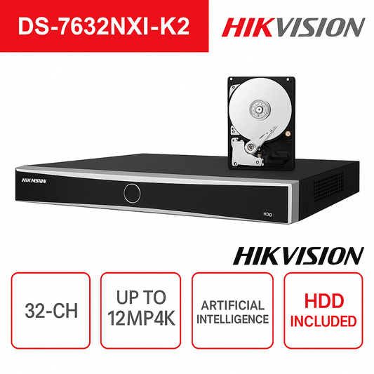 NVR HIKVISION 32 Canali 1U Serie K Acusense 4K 12MP