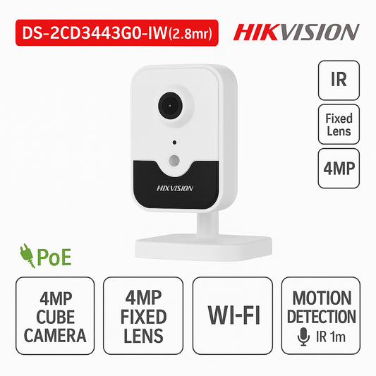 Telecamera IP PoE Cube - 4MP - Ottica fissa 2.8mm - Wi-Fi - Motion Detection - Microfono