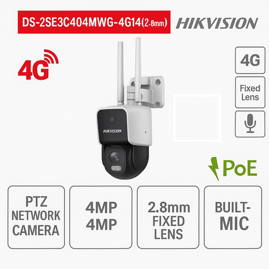 Telecamera PTZ 4MP DS-2SE3C404MWG-4G(14) con Zoom 4x, 4G LTE, ColorVu e Rilevamento AI - Hikvision