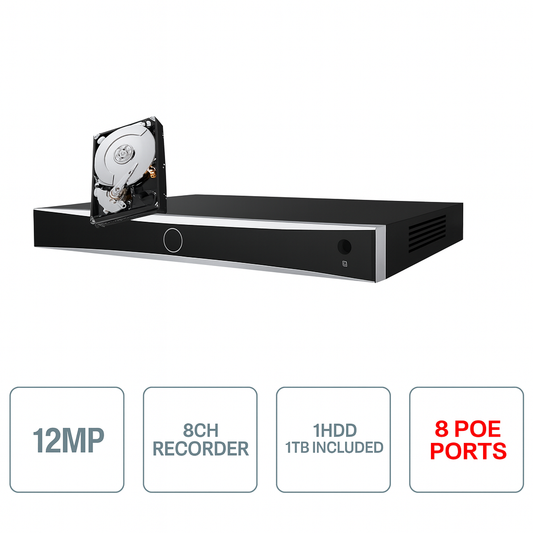 NVR HIKVISION 8 Canali - 8 porte PoE HDMI 4K VGA 12 MP