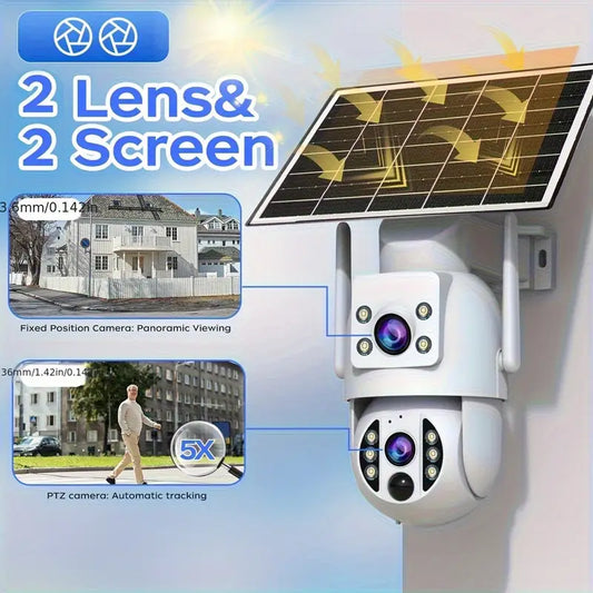 Telecamera ptz wifi con pannello solare doppio occhio