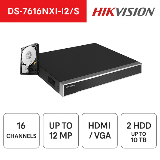 NVR 16 canali 12 MP 4K ULTRA HD H.265+ HDMI VGA - Hikvision - DS-7616NXI-I2/S