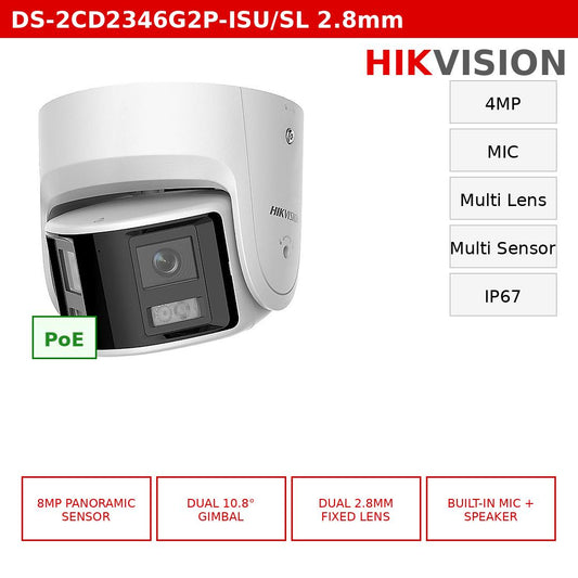 DS-2CD2346G2P-ISU/SL(2.8mm) - Telecamera IP Hikvision 4MP Panoramica con AcuSense e Allarme Attivo