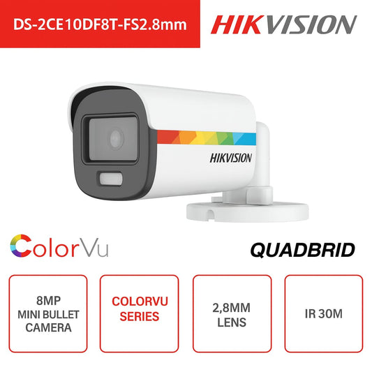 DS-2CE10DF8T-F(2.8mm) - HIKVISION - Telecamera Mini Bullet 2 MP ColorVu - 4in1 - Ottica 2.8mm - IR 20m - WDR 130dB