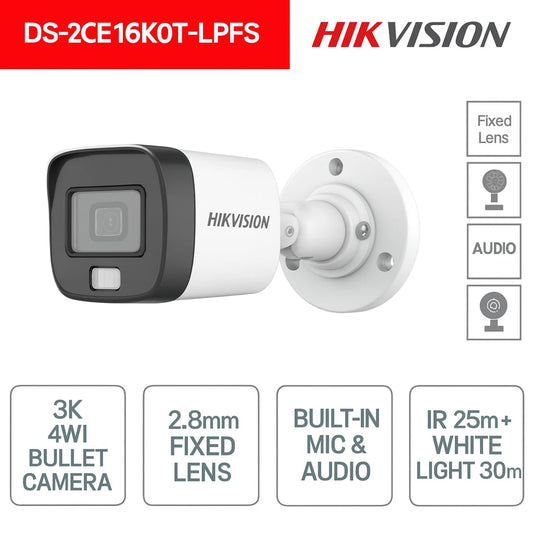 Telecamera Mini Bullet 4in1 - 3K - Ottica 2.8mm - IR 25m audio e microfono integrato - IP67