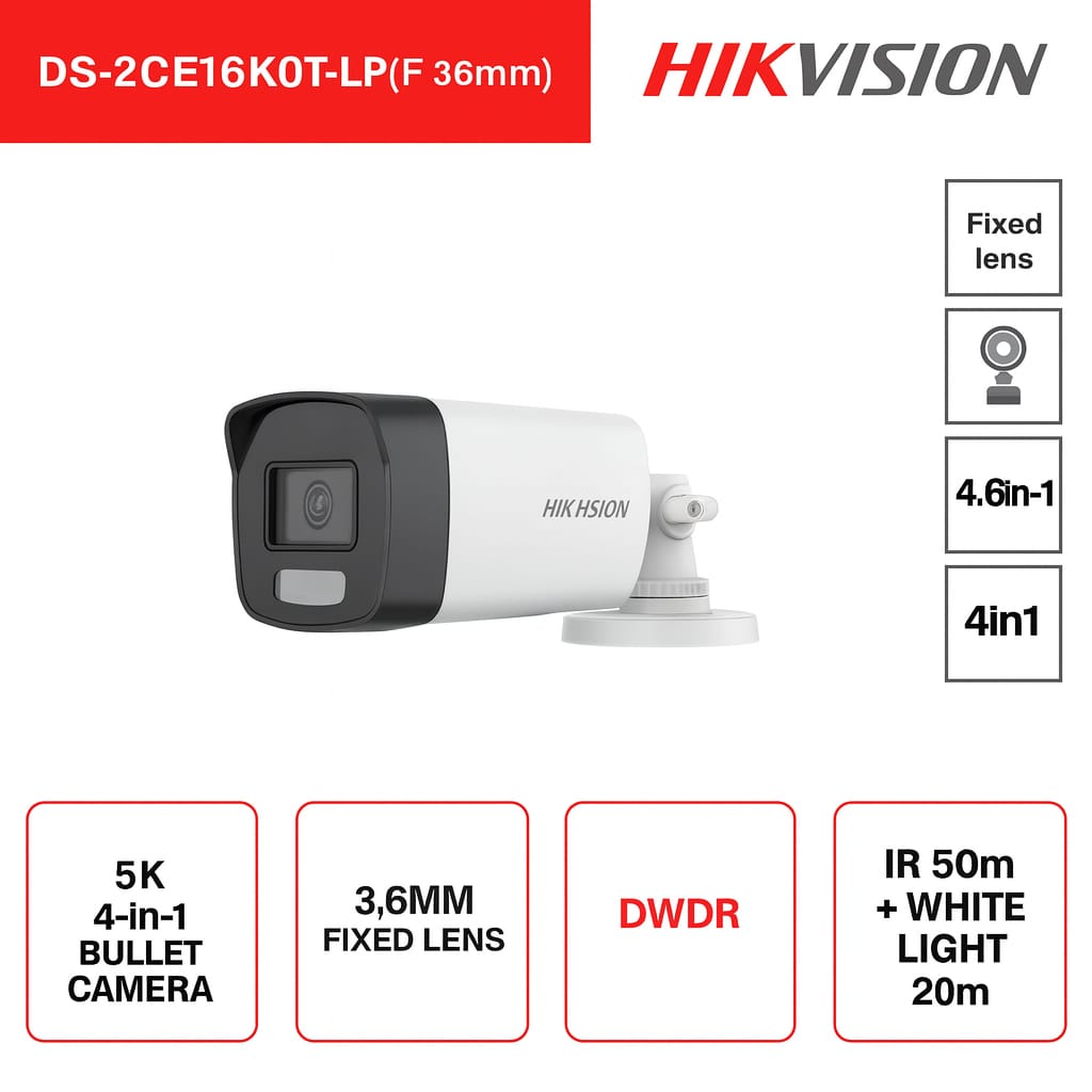 Telecamera Mini Bullet 4in1 - 3K - Ottica 2.8mm - IR 30m e luce bianca 20m - IP67
