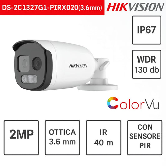 Telecamera bullet turbo HD - Colorvu 2MP - ottica 3.6mm - PIR sensor - Hikvision