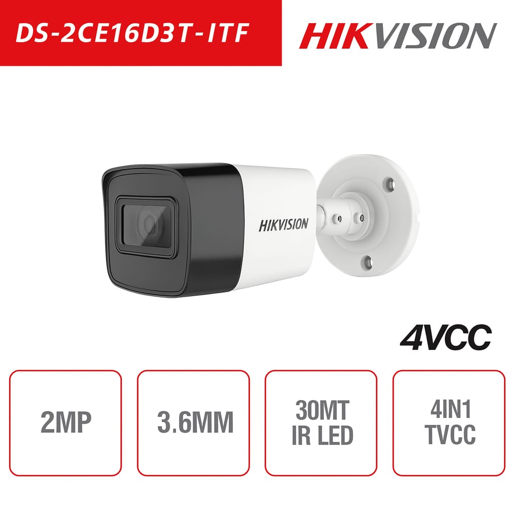 Telecamera Hikvision 2MP Bullet Camera HD Turbo HD-TVI 4in1 3.6mm IR