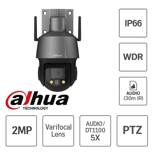 TELECAMERA DAHUA-PTZ- 2MP -5x- Smart Dual Light -WizSense -Wi-Fi Network