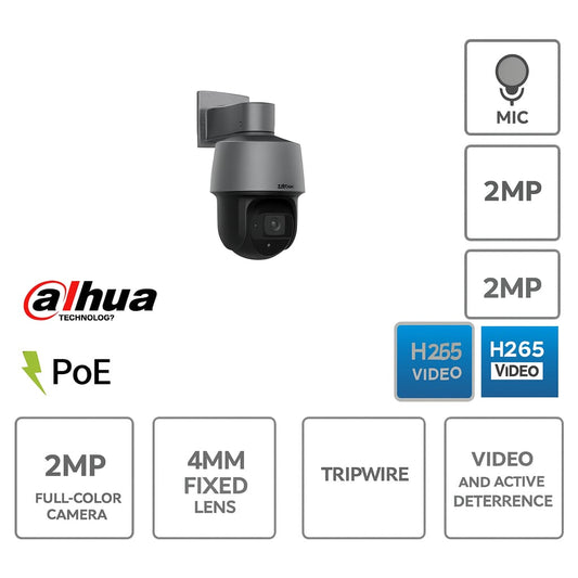 Telecamera IP Full-Color 2MP, ottica 4mm, PoE, deterrenza attiva (audio/led bianco)