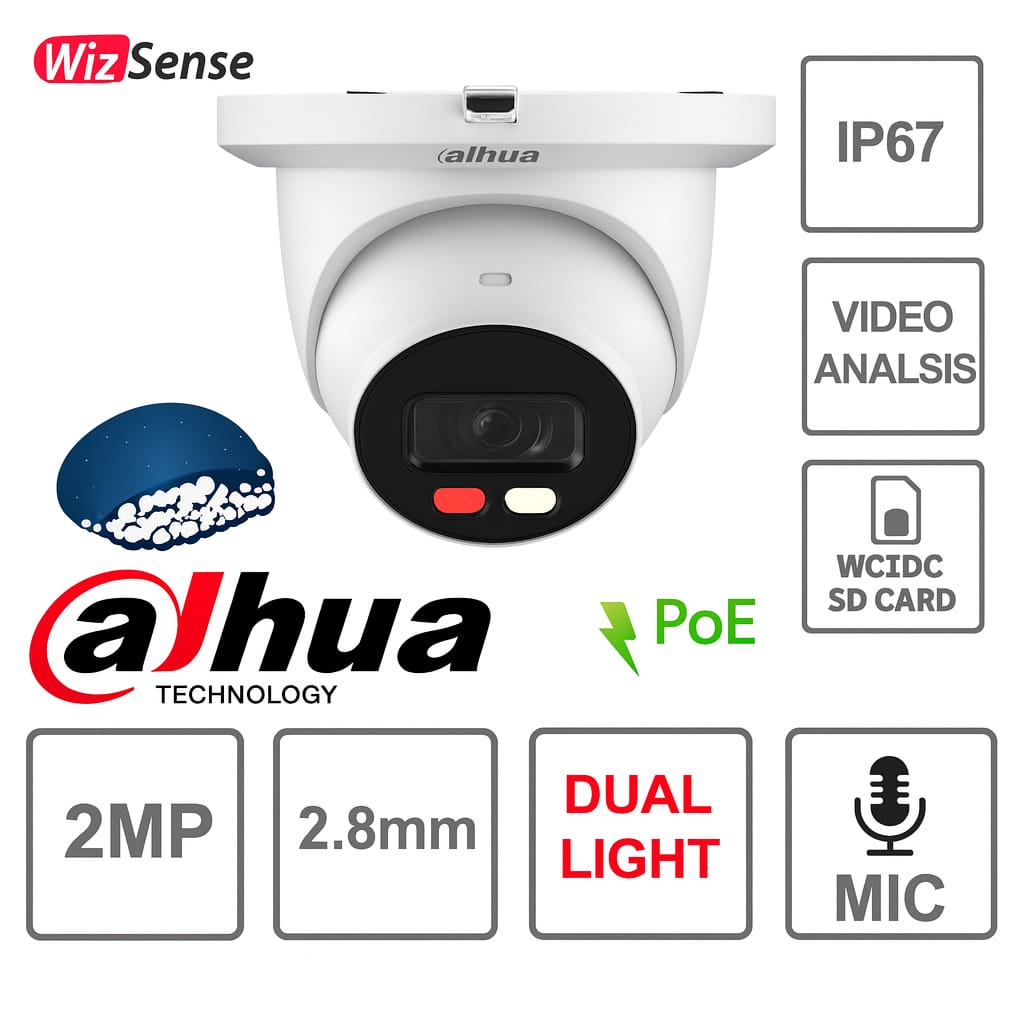 TELECAMERA DAHUA IP- DOME 2MP-2.8MM-SMART DUAL LIGHT-WIZSENSE