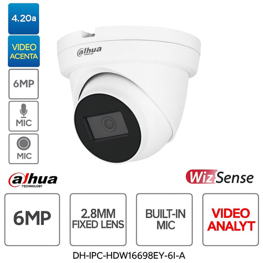 Telecamera IP POE ONVIF® Eyeball 4MP - Ottica 2.8mm - Video Analisi - IR 30m - WizSense - Dahua