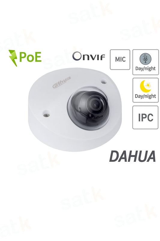 Telecamera Mini-Dome 2MP - IP PoE ONVIF® - Ottica fissa 2.8mm - Video Analisi - Microfono - Da esterno