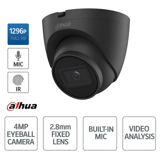 Telecamera IP POE ONVIF® Eyeball 4MP - Ottica 2.8mm - Video Analisi - IR 30m Nero - Dahua