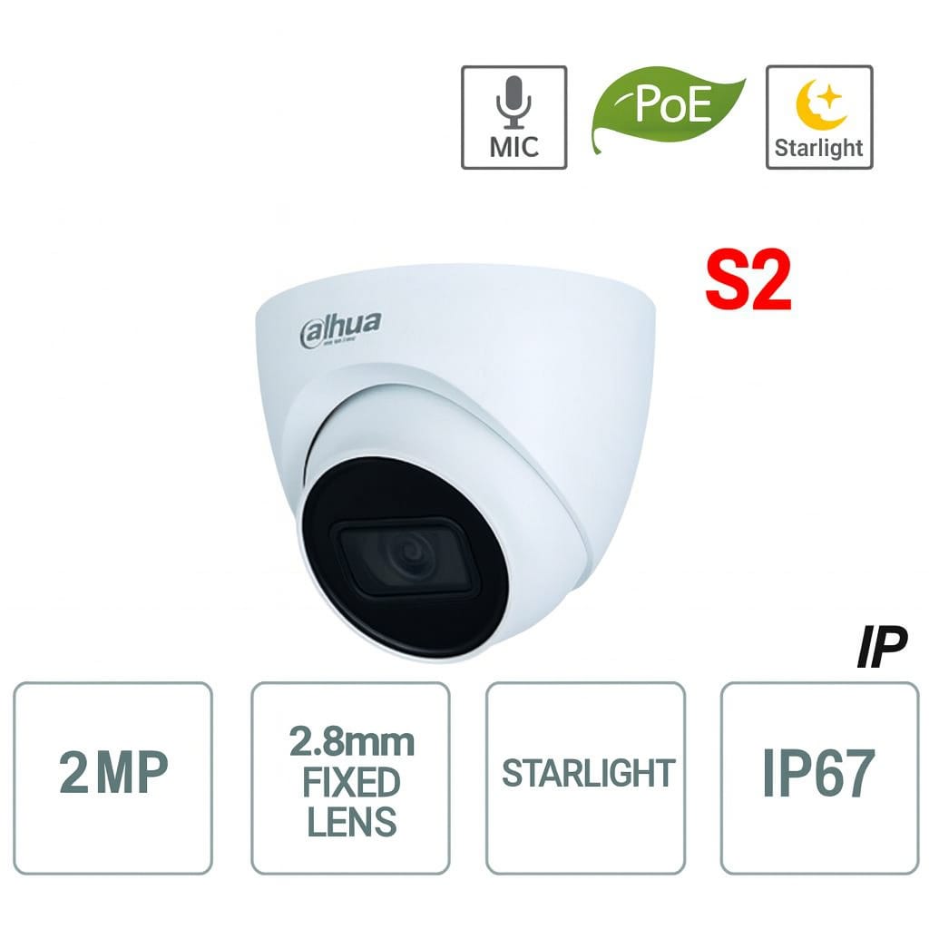 telecamera ip 1080p starlight h265 starlight poe micorofono incorporato s2