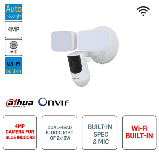 Telecamera IP Dahua Dual Floodlight 4MP ONVIF WIFI 2.8mm Dual band 2.4/5 GHz Microfono Speaker Sirena