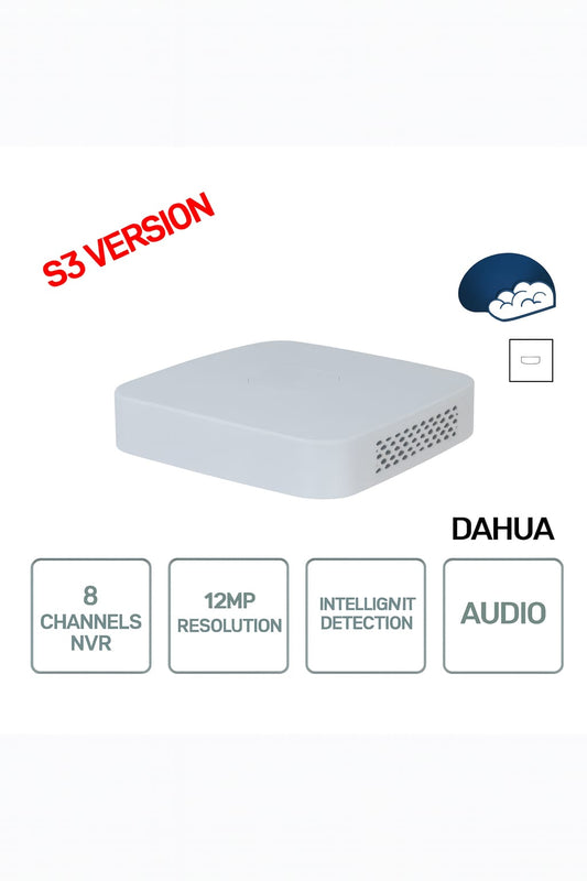 NVR IP ONVIF® 8 canali - Fino a 12MP - Intelligenza artificiale - Versione S3