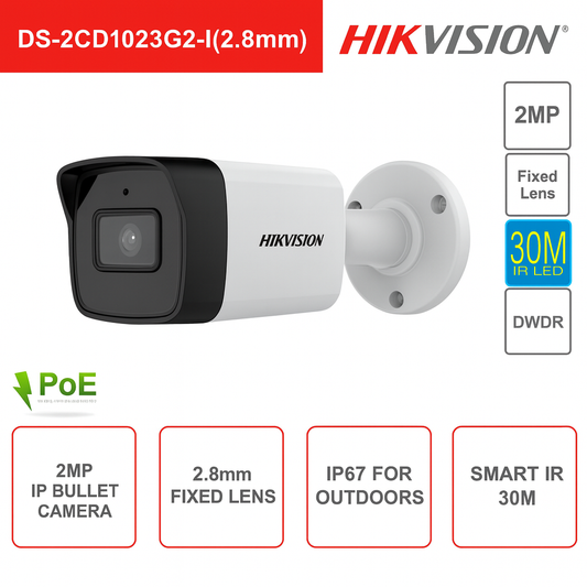 Telecamera videosorveglianza IP POE Bullet - 2MP - Ottica 2.8mm - Smart IR 30m