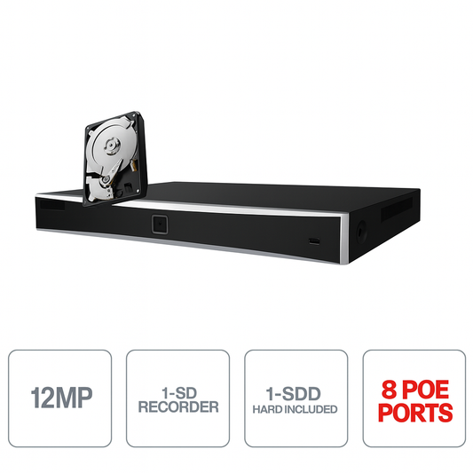 NVR HIKVISION 8 Canali AcuSense 4K HDMI - VGA 12 MP - DS-7608NXI-I2/S