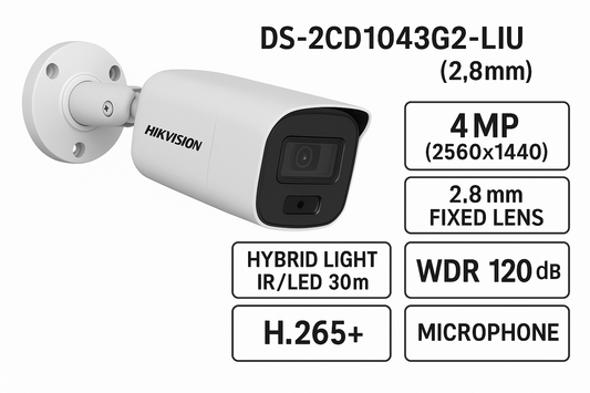 Telecamera bullet IP PoE 4 MP IR Smart Hybrid Light 30m H.265+ 2.8mm WDR - Hikvision