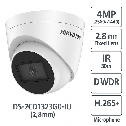 Telecamera Videosorveglianza Turret IP POE 4MP - Da esterno - Ottica 2.8mm - WDR 120dB - Smart IR 30m