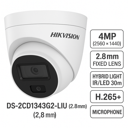 Telecamera Turret IP POE 4MP - Da esterno - Ottica 2.8mm - WDR 120dB - Smart Hybrid Light IR 30m