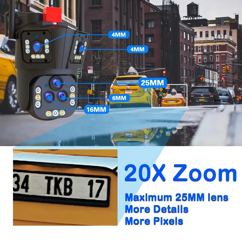 20 MP WIFI PTZ CCTV Telecamera di sicurezza Wifi Cinque lenti Tre schermi Zoom 20x